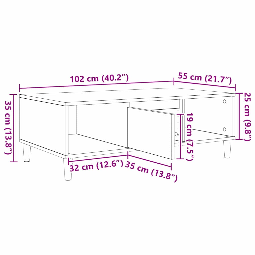 Dohányzóasztal Füstölt tölgy 102 x 55 x 35 cm Faanyag