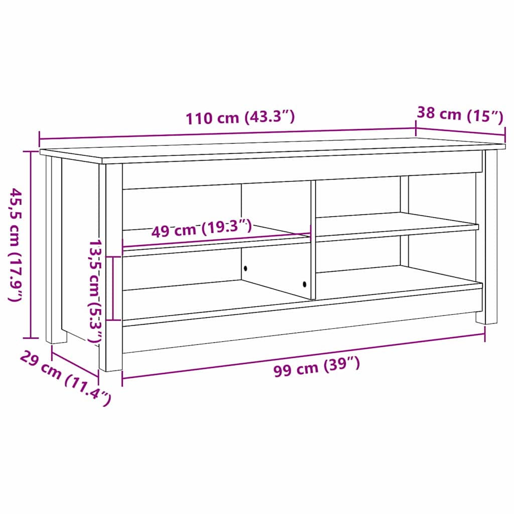 Tárolópad Faggyú barna 110 x 38 x 45,5 cm Tömör fenyőfa