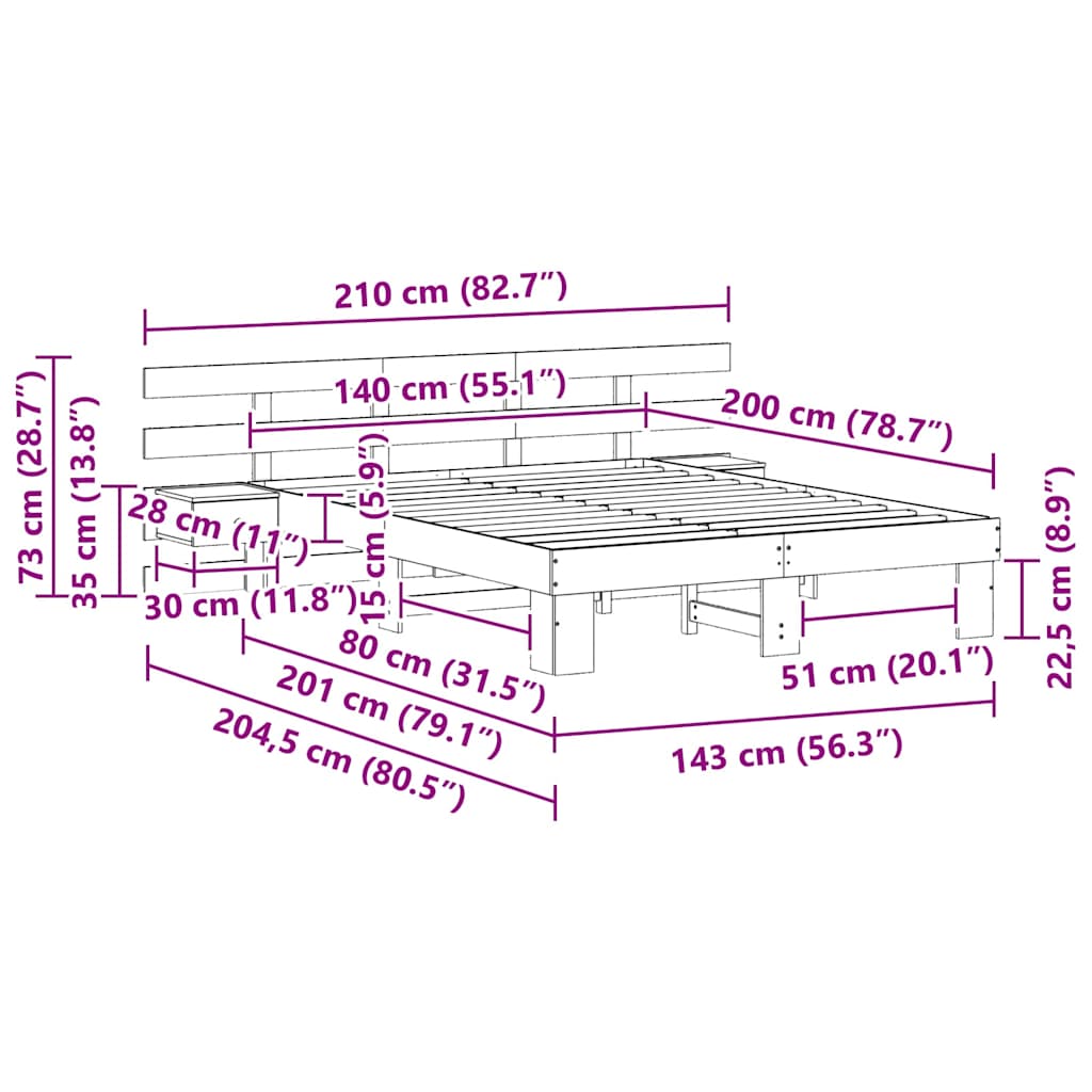 Ágykeret fejtámlával Barna 140 x 200 cm Tömör fenyőfa