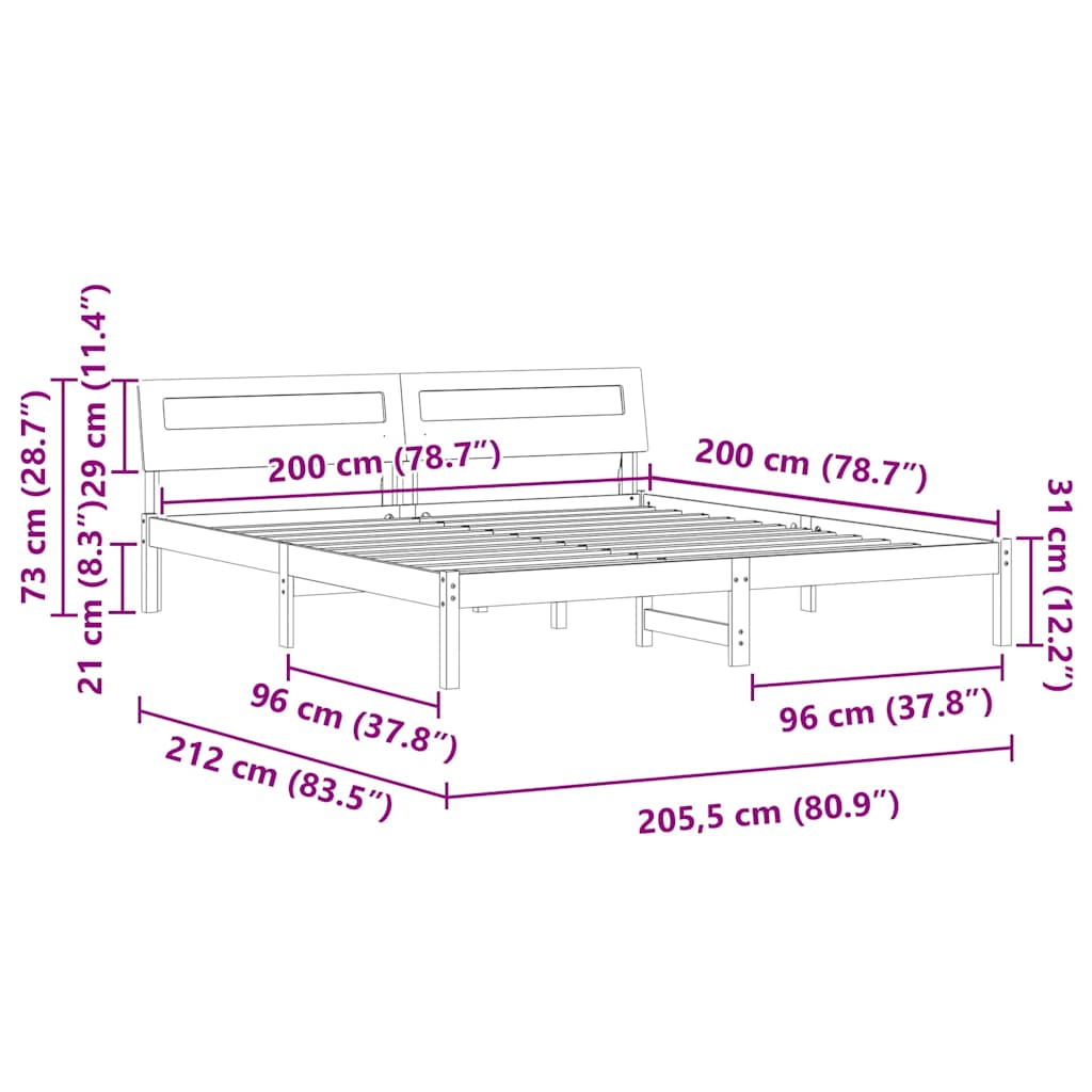 Ágykeret fejtámlával Barna 200 x 200 cm Tömör fenyőfa