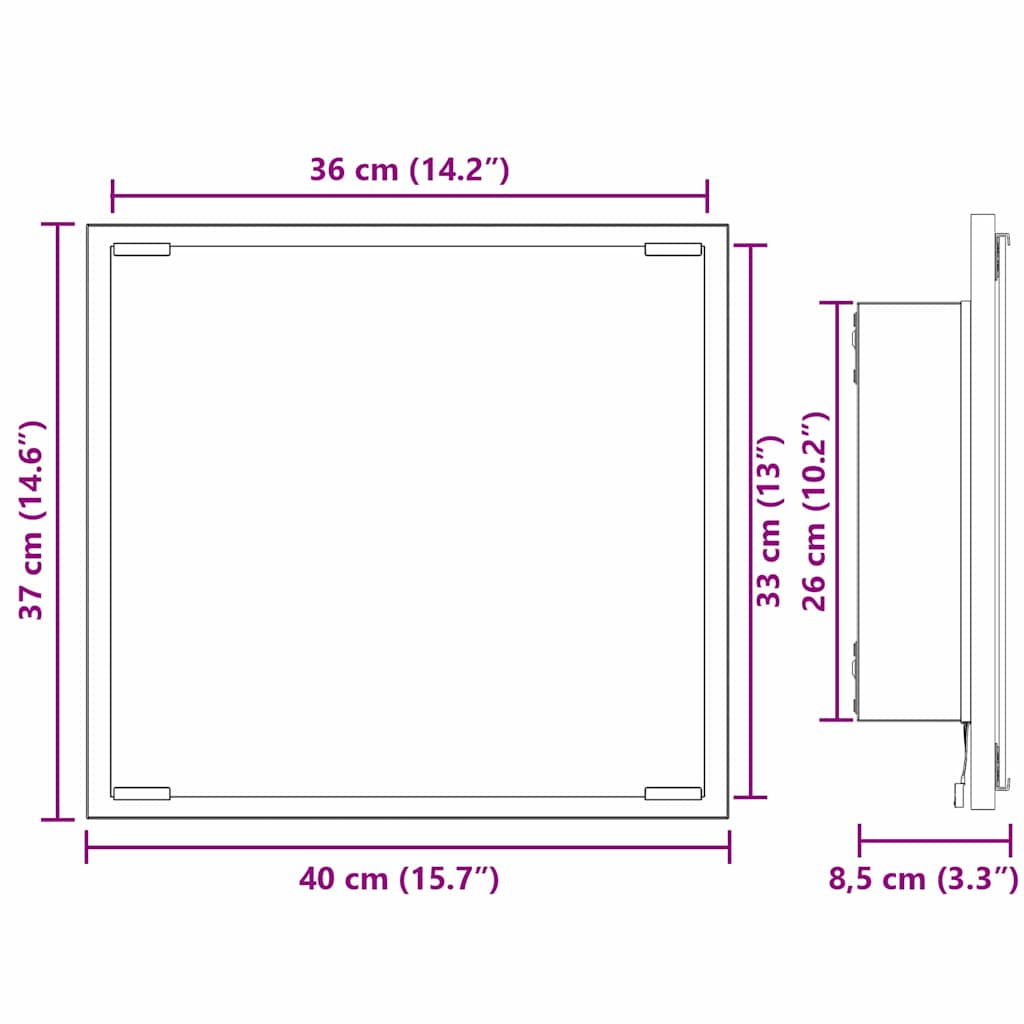 LED Fürdőszoba Tükör Szürke Sonoma 40 x 37 x 8.5 cm Szerelt Fa