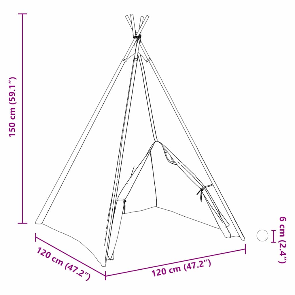 Teepee sátor Fehér 120 x 120 x 150 cm Textil és Műanyag