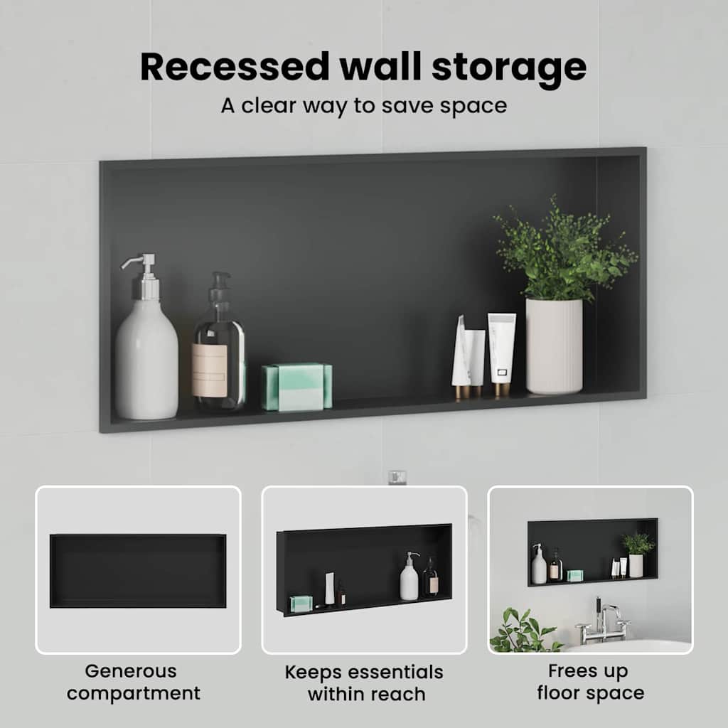 Zuhany Niche Fekete 75 x 30 x 9,5 cm Rozsdamentes acél