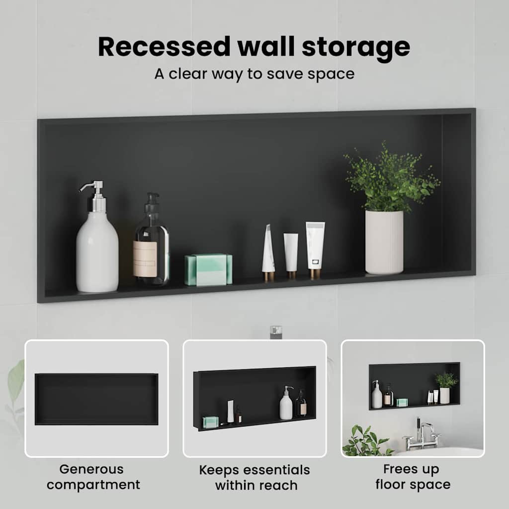 Zuhany Niche Fekete 90 x 30 x 9,5 cm Rozsdamentes acél