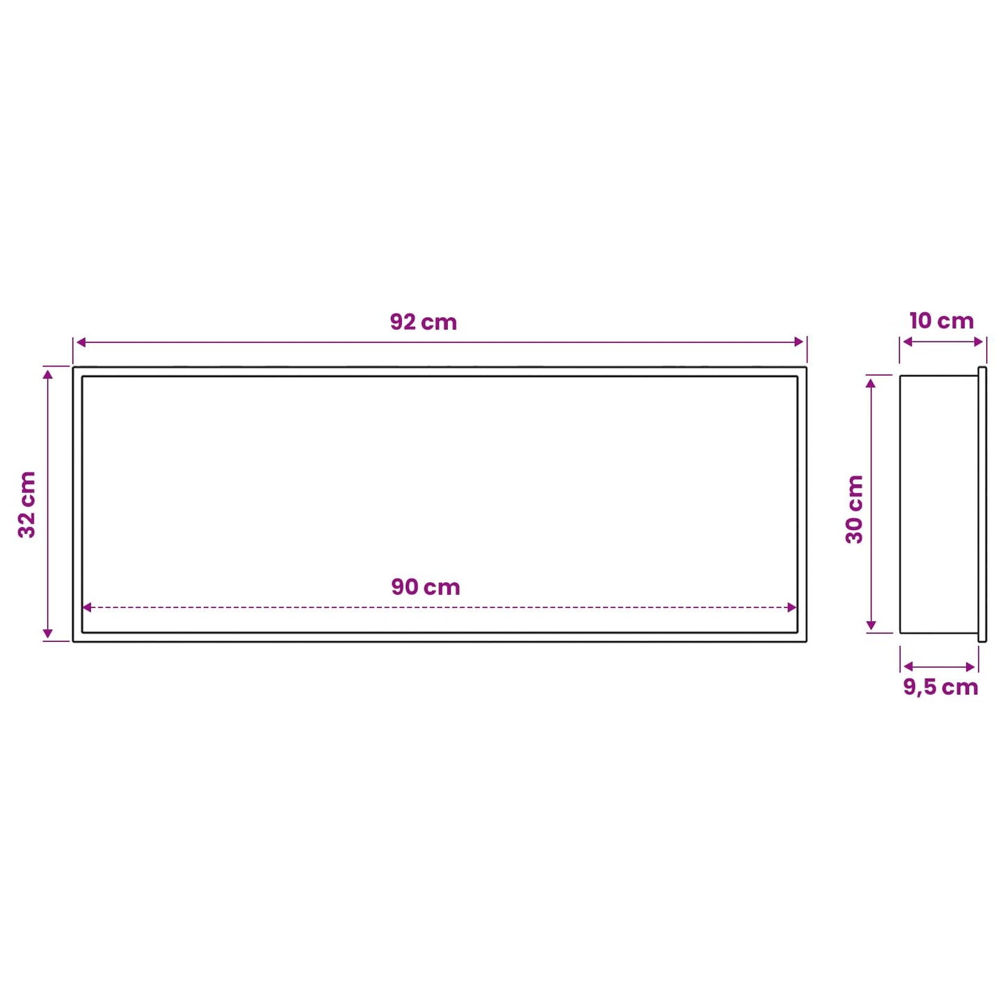 Zuhany Niche Fekete 90 x 30 x 9,5 cm Rozsdamentes Acél