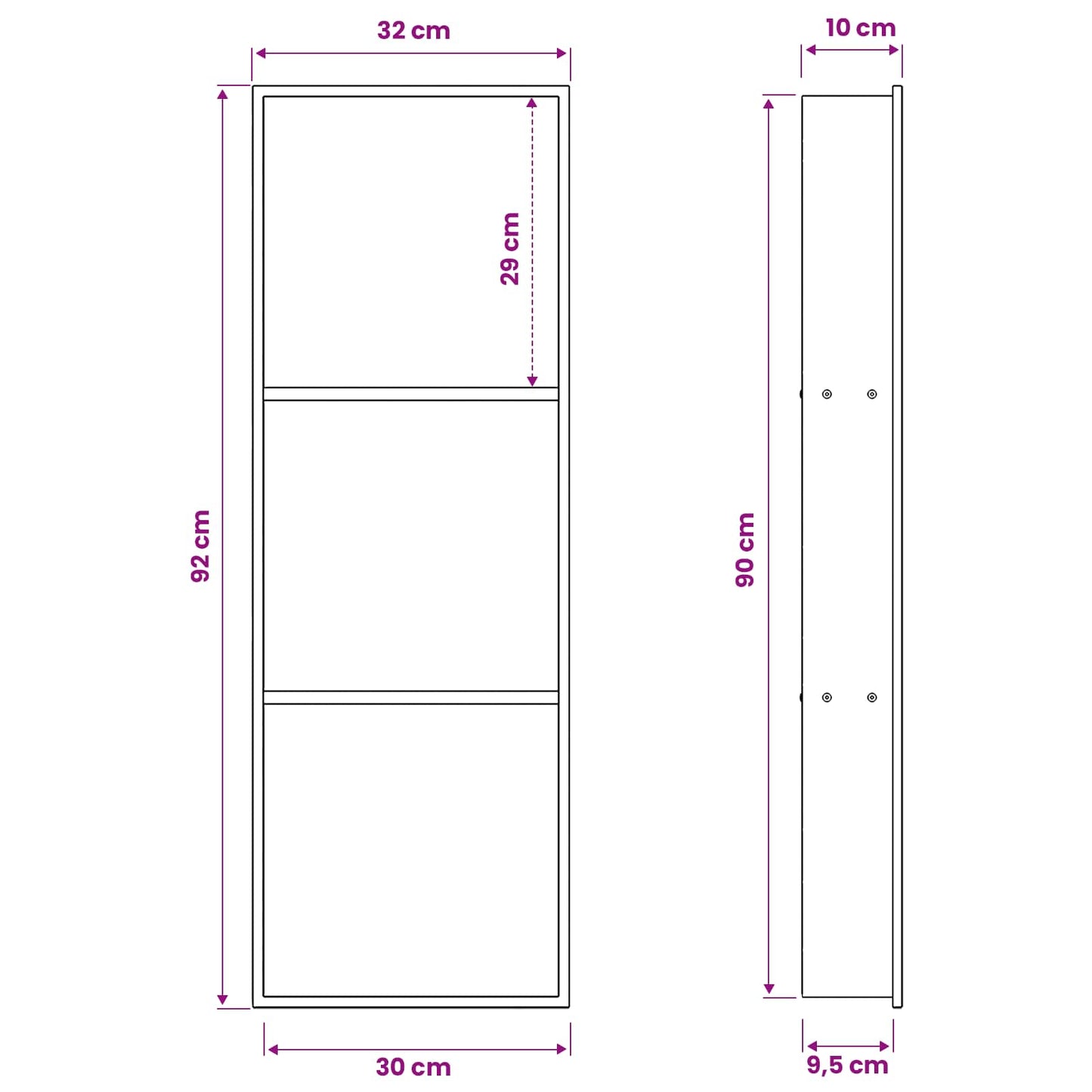 Zuhany Niche Fehér 90 x 30 x 9,5 cm Rozsdamentes Acél