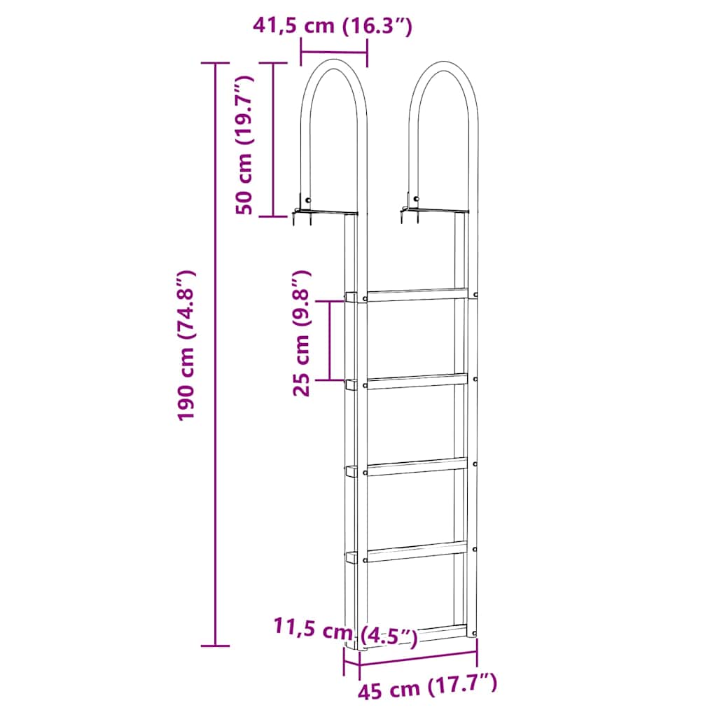 5 lépcsős stég létra Ezüst 45 ×11,5 ×190 cm Alumínium