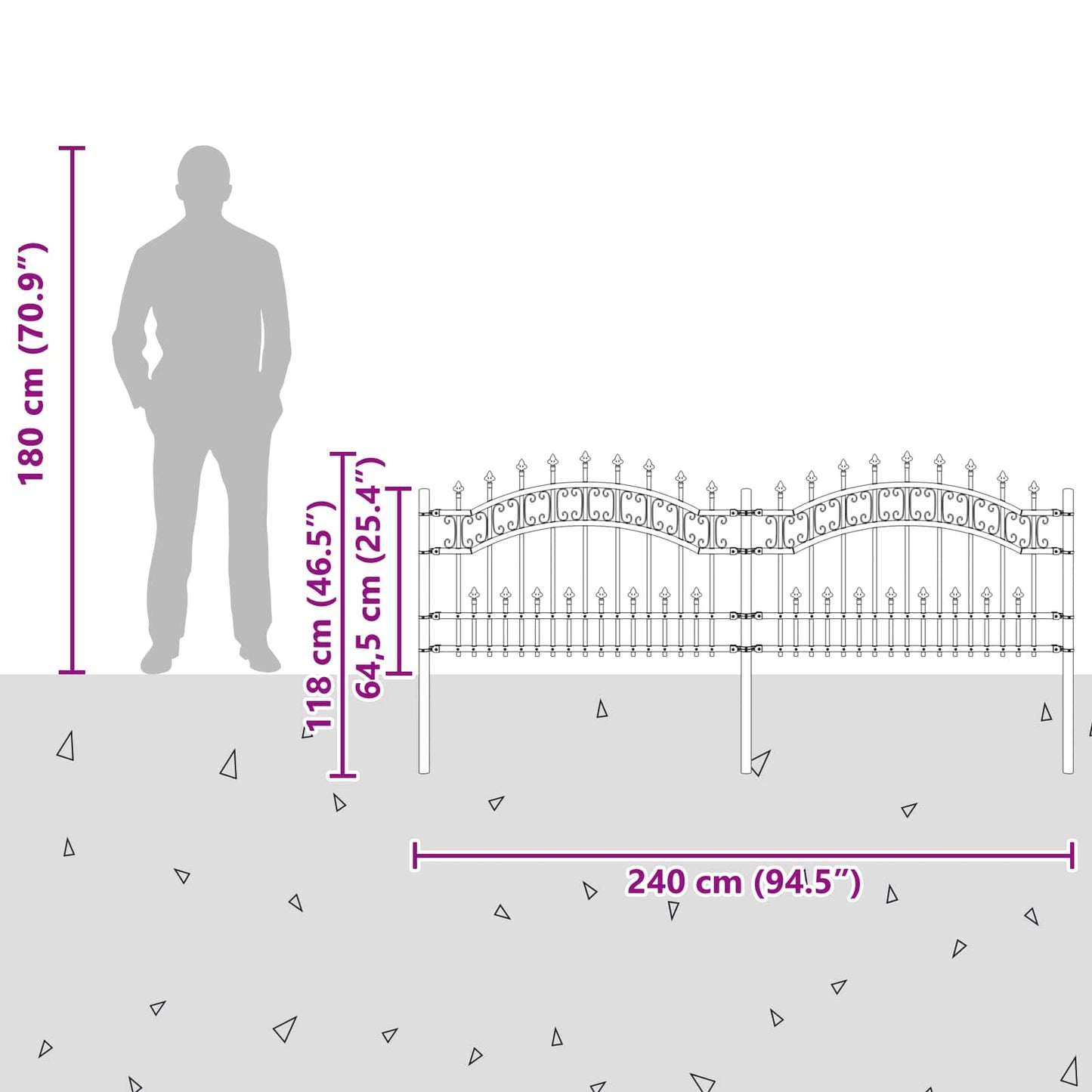 Kerti Kerítés KAMPEN 240 x 118 cm Mesh Porszórt Acél Szürke