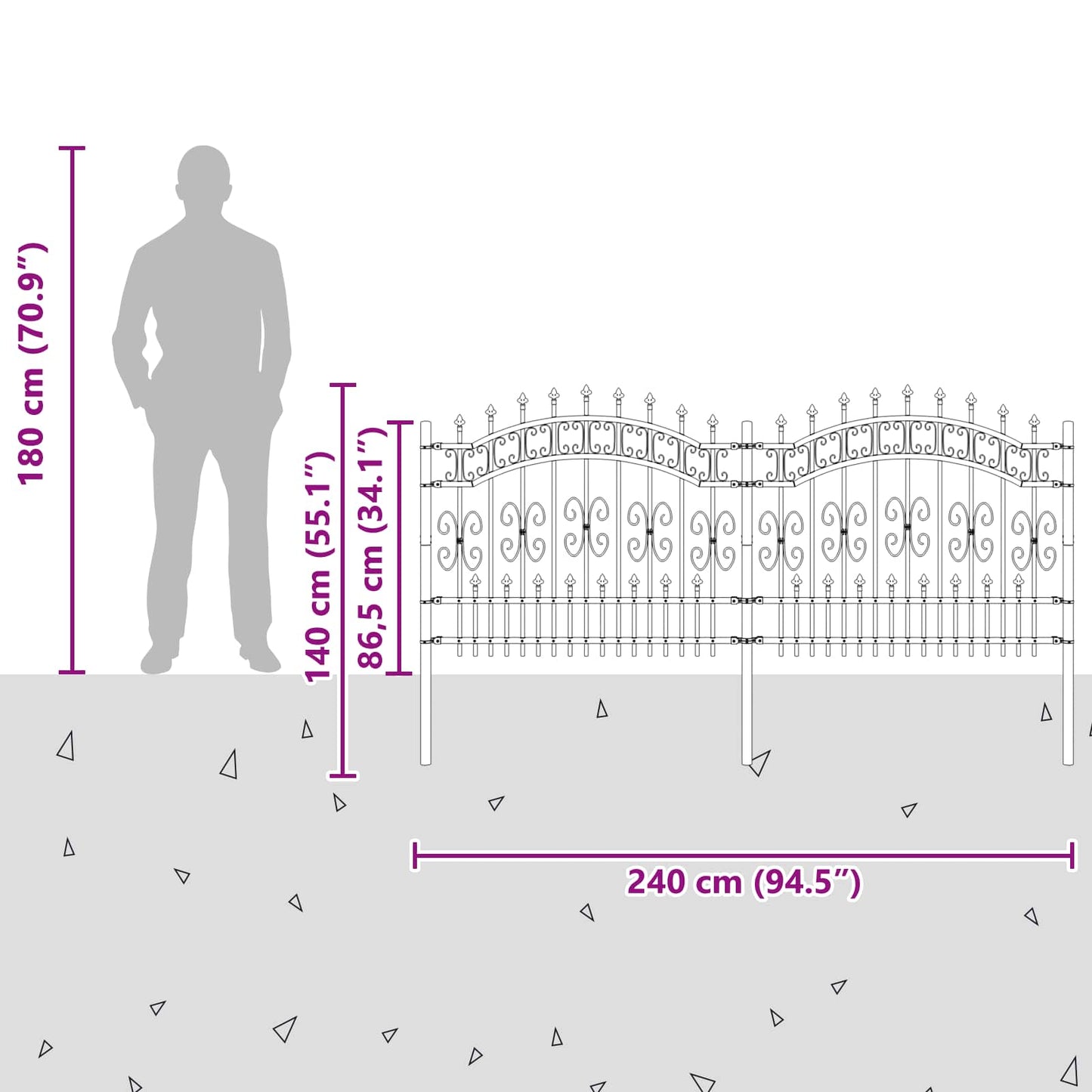 Kerti Kerítés KAMPEN 240 x 140 cm Mesh Porszórt Acél Szürke
