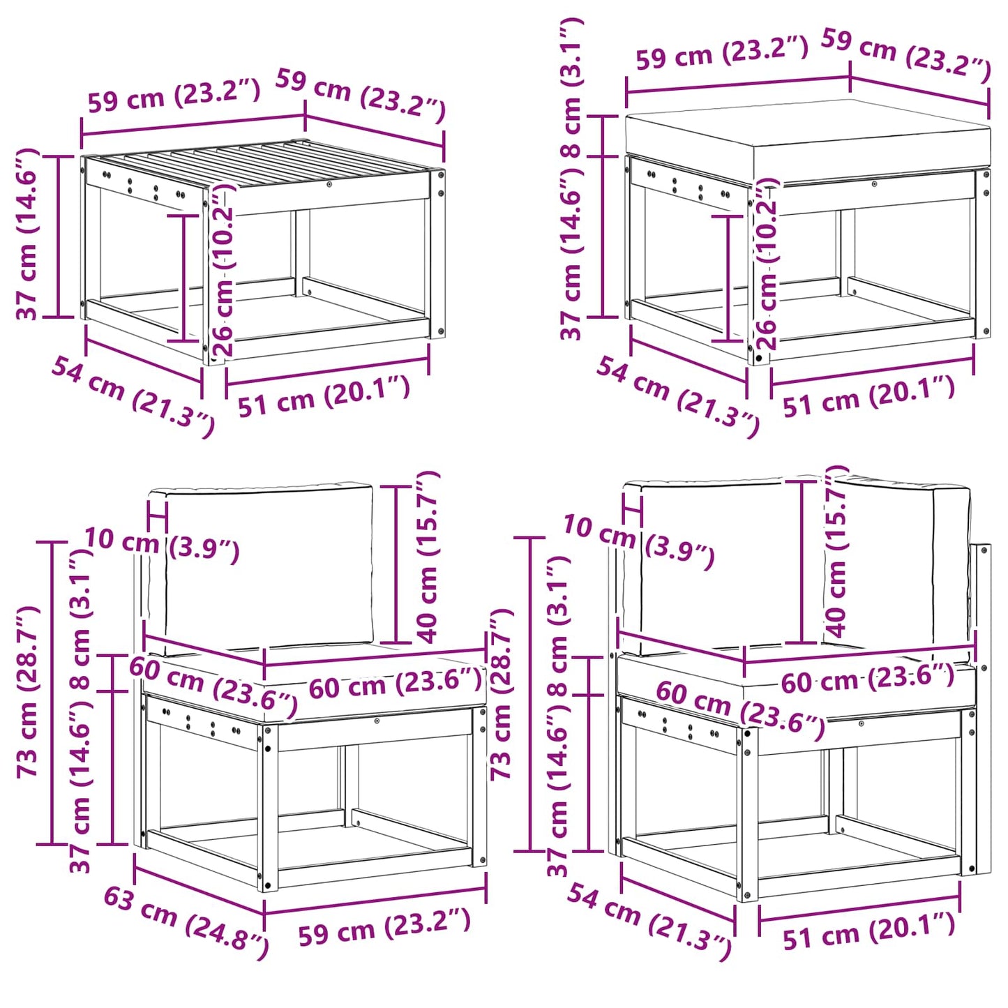 Kültéri kanapé szett 7 db Fehér és Bézs Tömör Akácfa