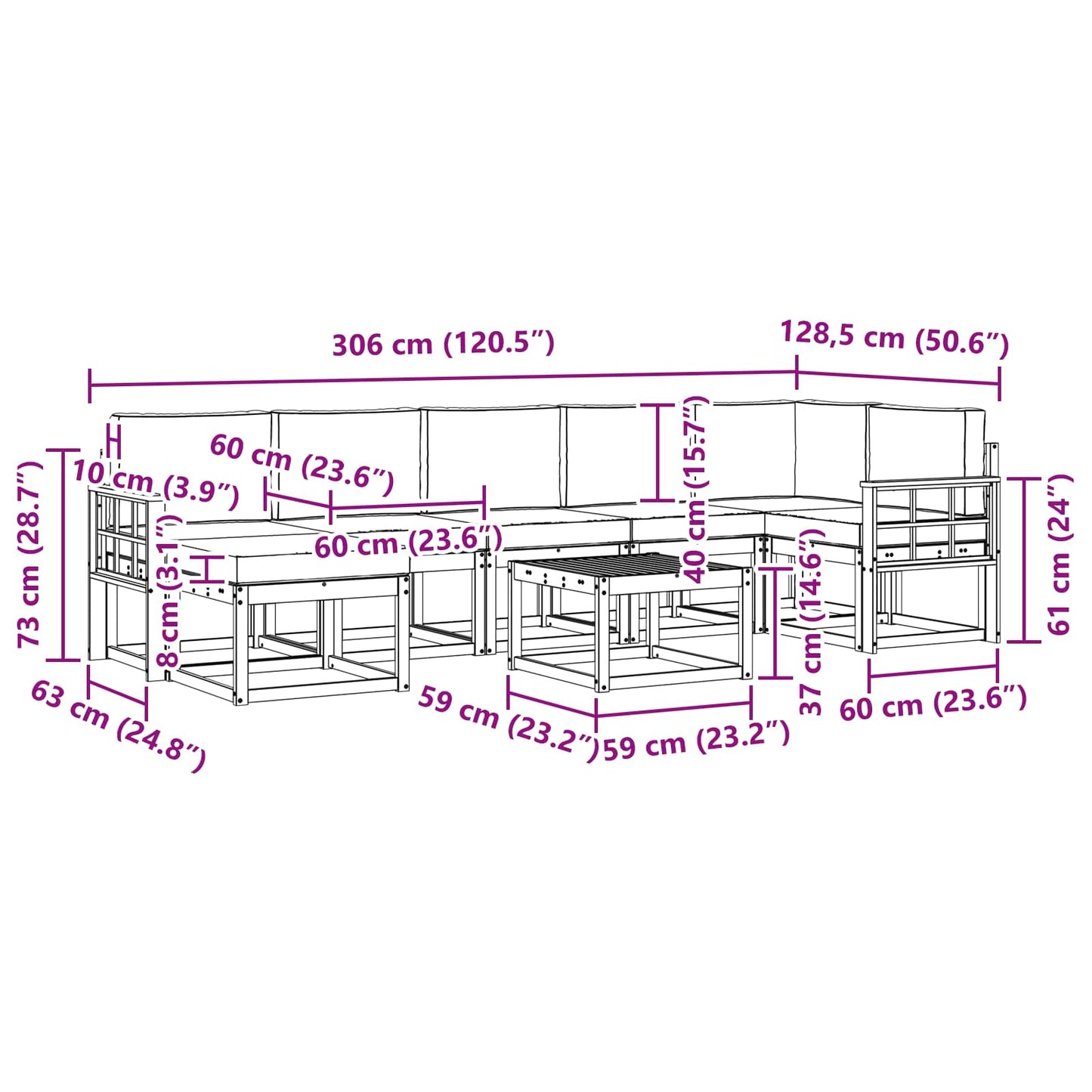 Kültéri kanapé szett 8 db Fehér és Bézs Poliészter