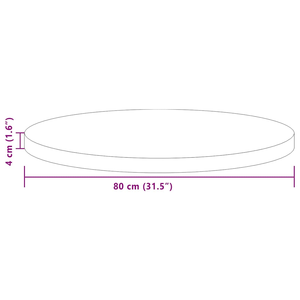 Asztallap Világos Barna Ø 80 x 4 cm Tömör Tölgyfa
