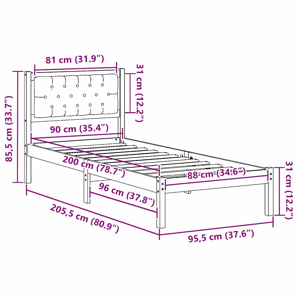Ágykeret fejtámlával Tópszínű 90 x 200 cm Tömör fenyőfa