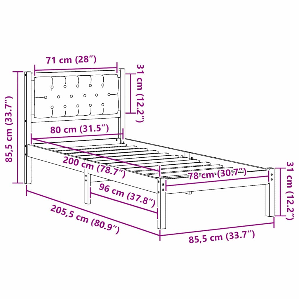 Ágykeret fejtámlával Sötétszürke 80 x 200 cm Tömör fenyőfa