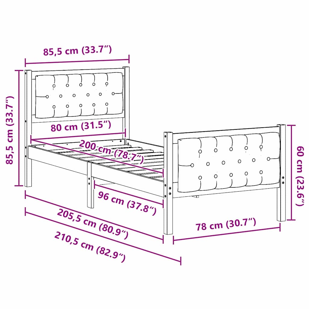 Ágykeret fejtámlával Tópszínű 80 x 200 cm Tömör fenyőfa