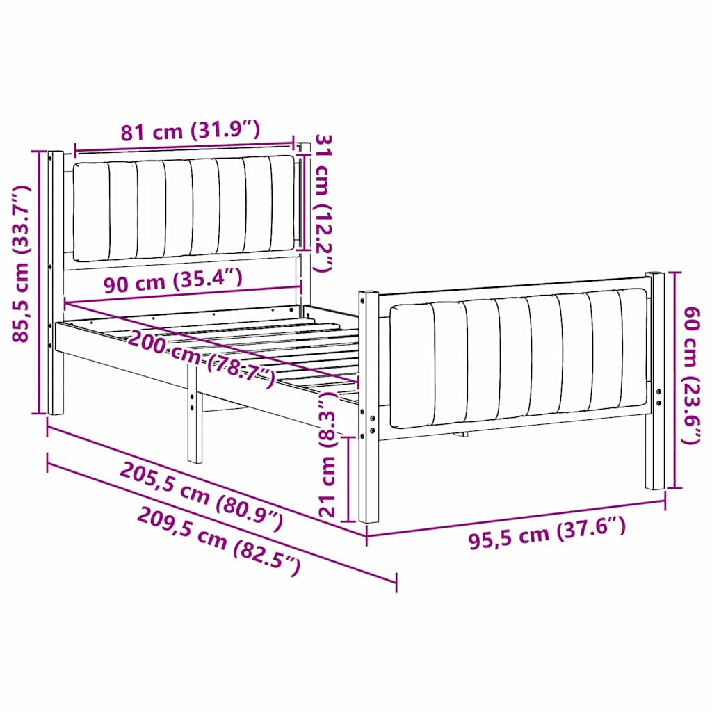 Ágykeret fejtámlával Barna és taupe 90 x 200 cm Tömör fenyőfa