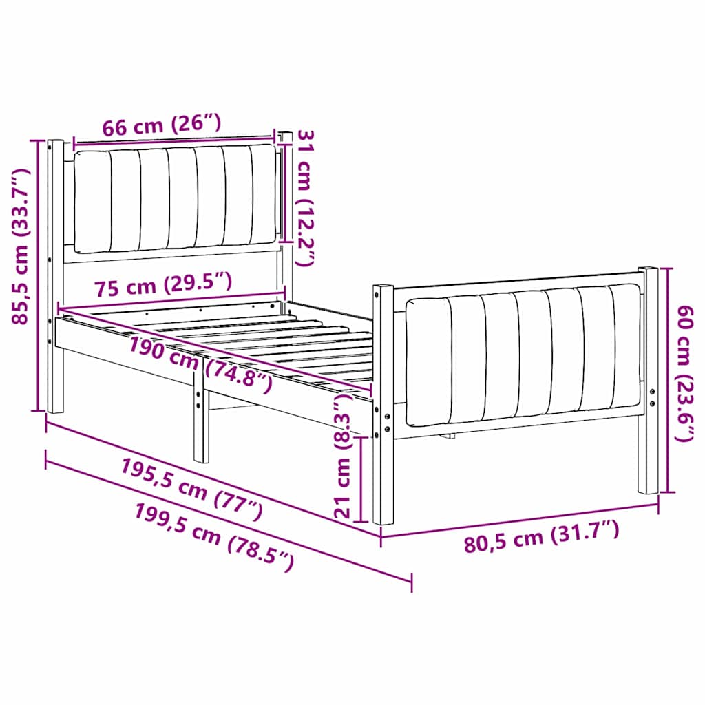 Ágykeret fejtámlával Barna és fekete 75 x 190 cm Tömör fenyőfa
