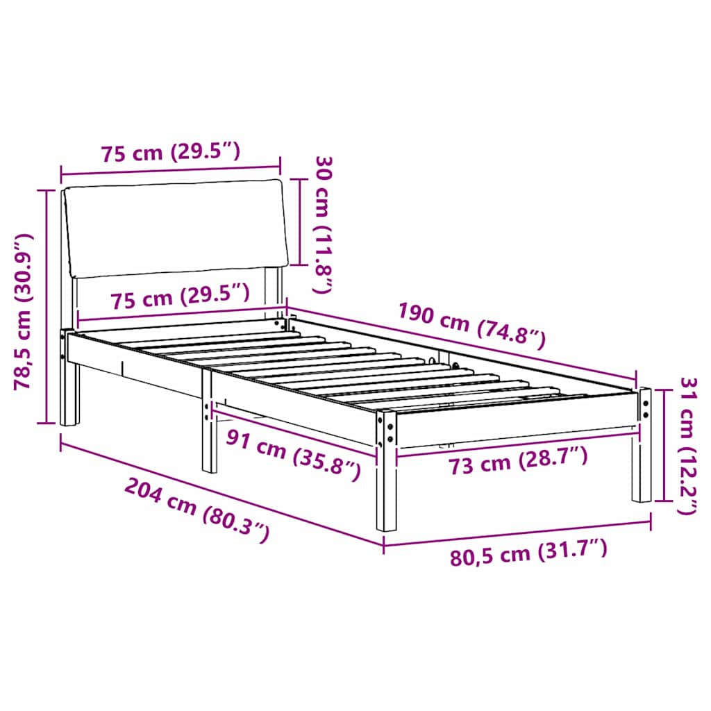 Ágykeret fejtámlával Barna és taupe 75 x 190 cm Tömör fenyőfa