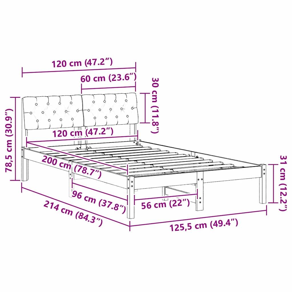 Ágykeret fejtámlával Barna és fekete 120 x 200 cm Tömör fenyőfa