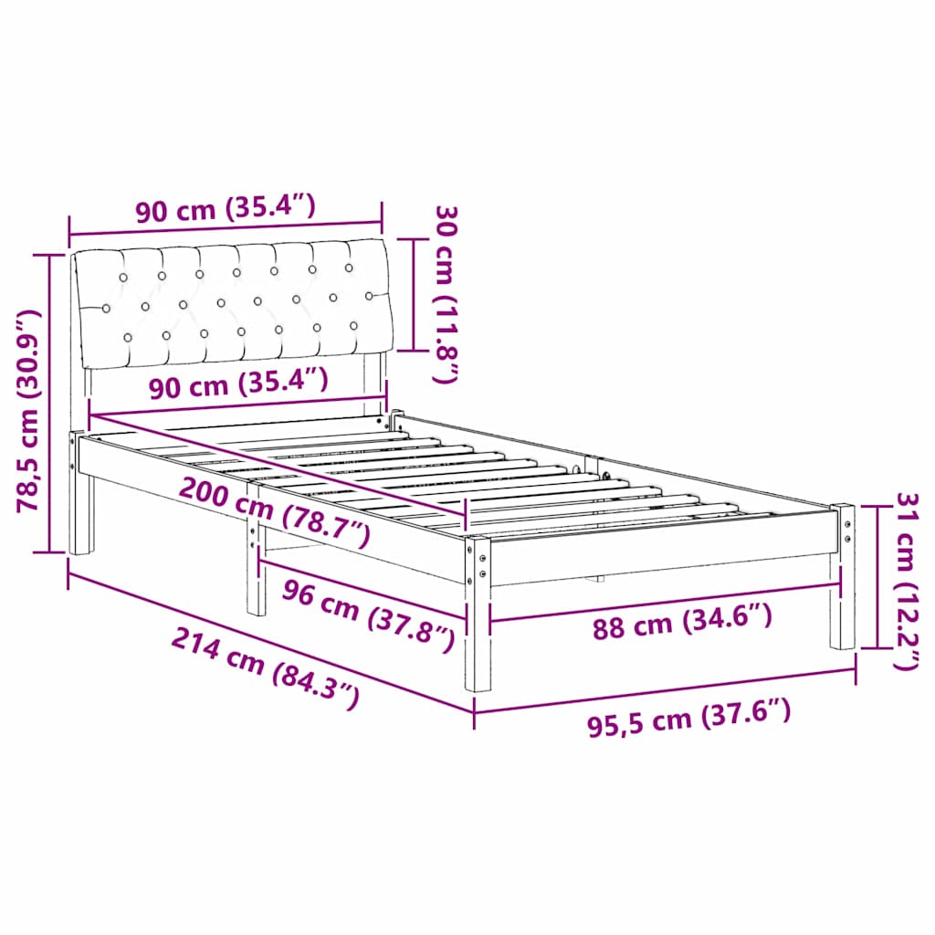 Ágykeret fejtámlával Barna és fekete 90 x 200 cm Tömör fenyőfa