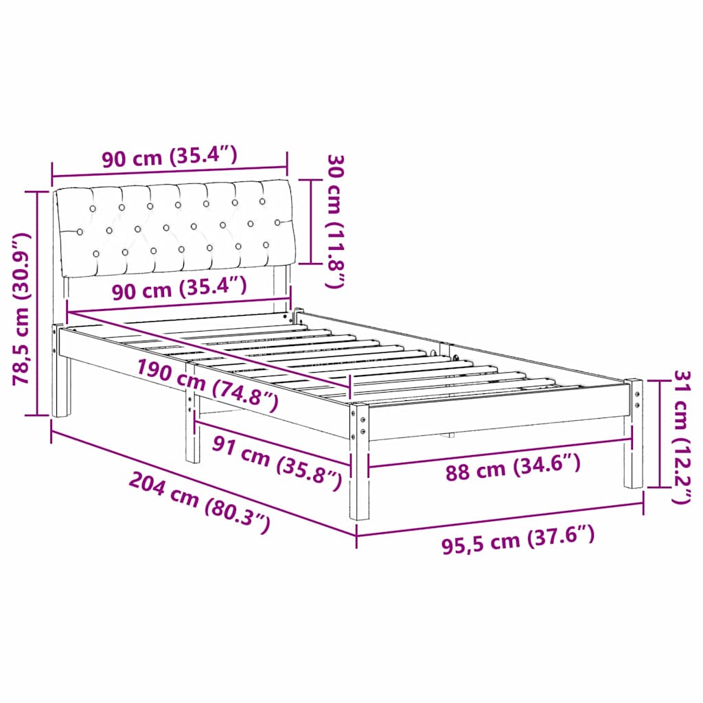 Ágykeret fejtámlával Barna és fekete 90 x 190 cm Tömör fenyőfa