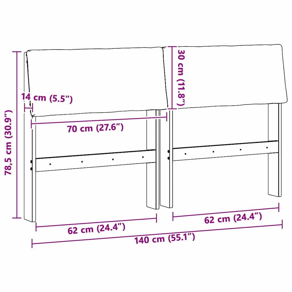 Kárpitozott fejtámla Tópszínű 140 cm Tömör fenyőfa