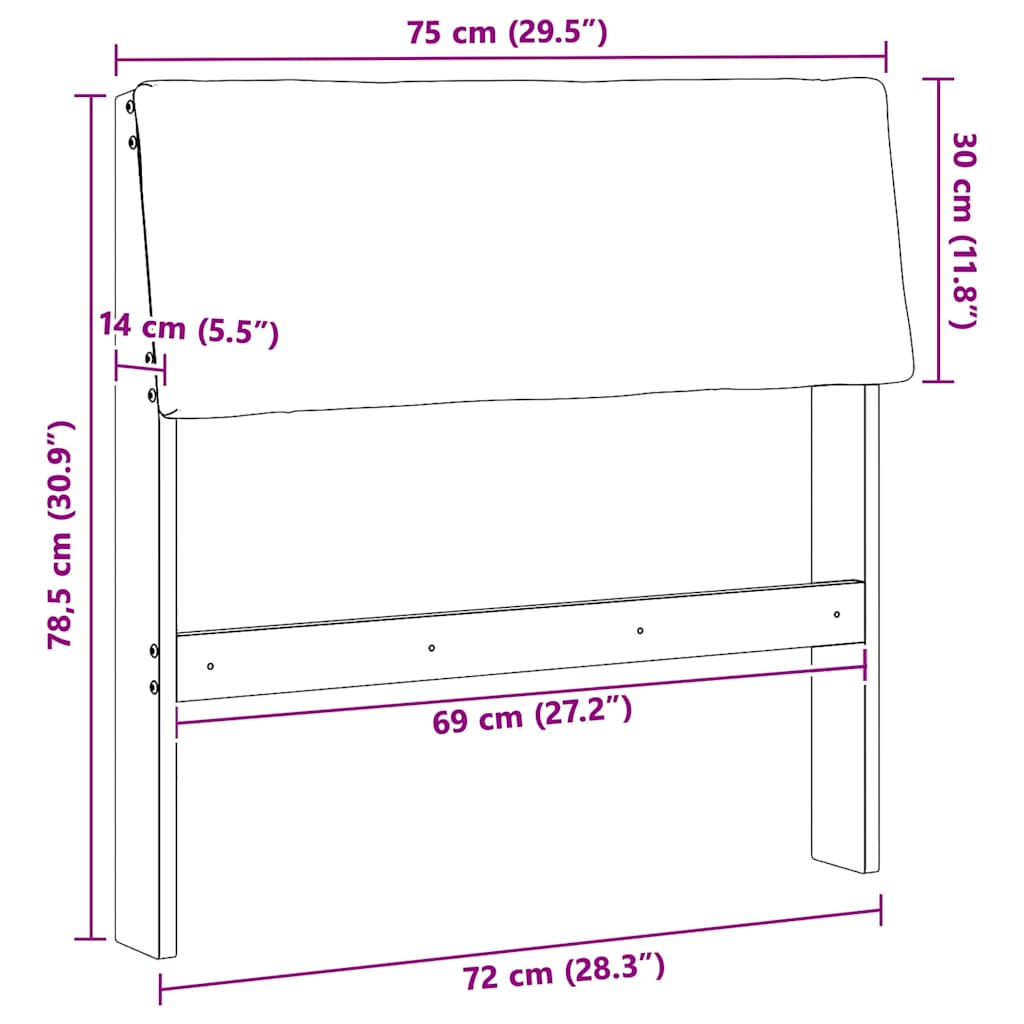 Kárpitozott fejtámla Tópszínű 75 cm Tömör fenyőfa