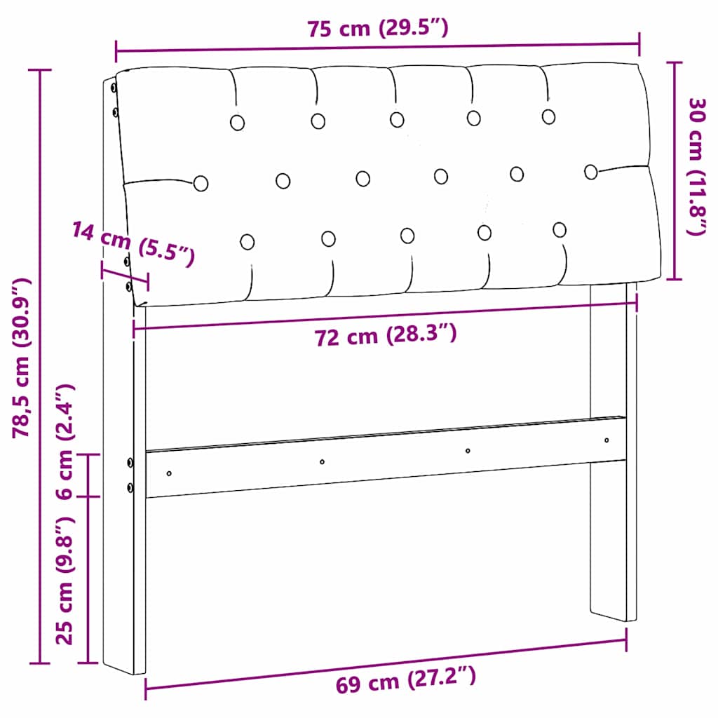 Kárpitozott fejtámla Fekete 75 cm Tömör fenyőfa