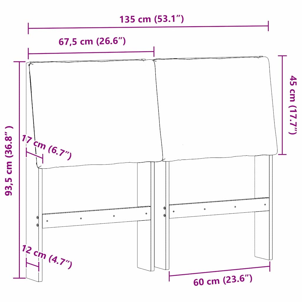 Kárpitozott fejtámla Fekete 135 cm Tömör fenyőfa