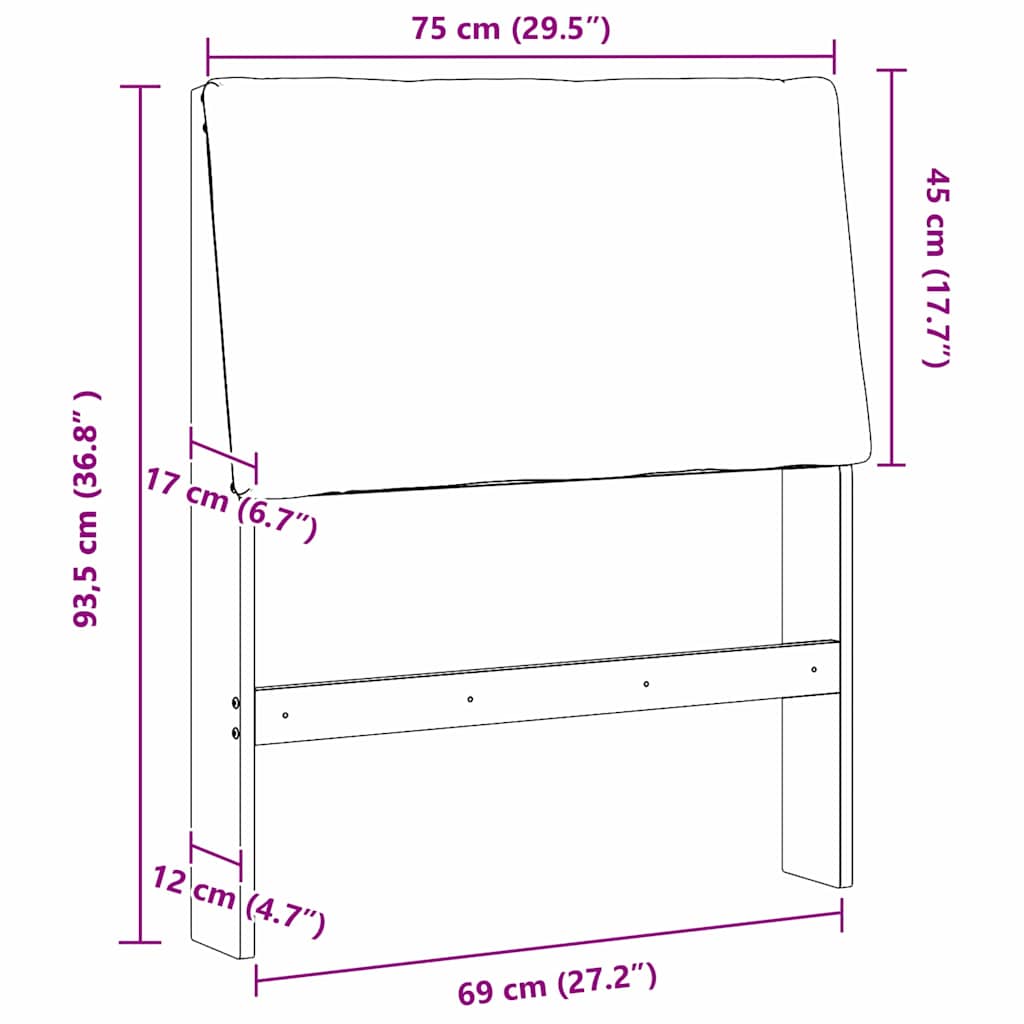 Kárpitozott fejtámla Világosszürke 75 cm Tömör fenyőfa