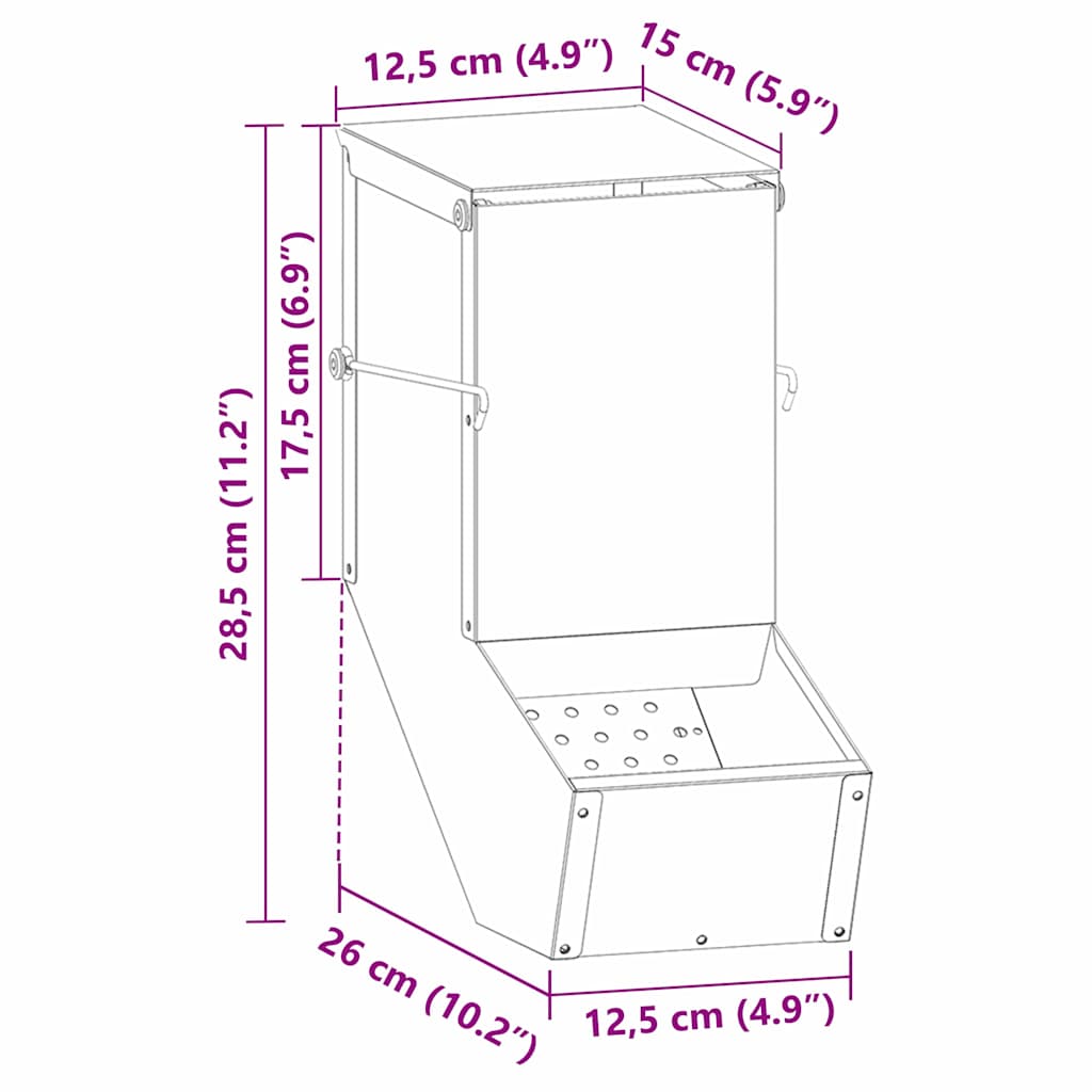 Nyúl Etető Olajzöld 12,5 x 26 x 28,5 cm Hidegen Hengerelt Acél