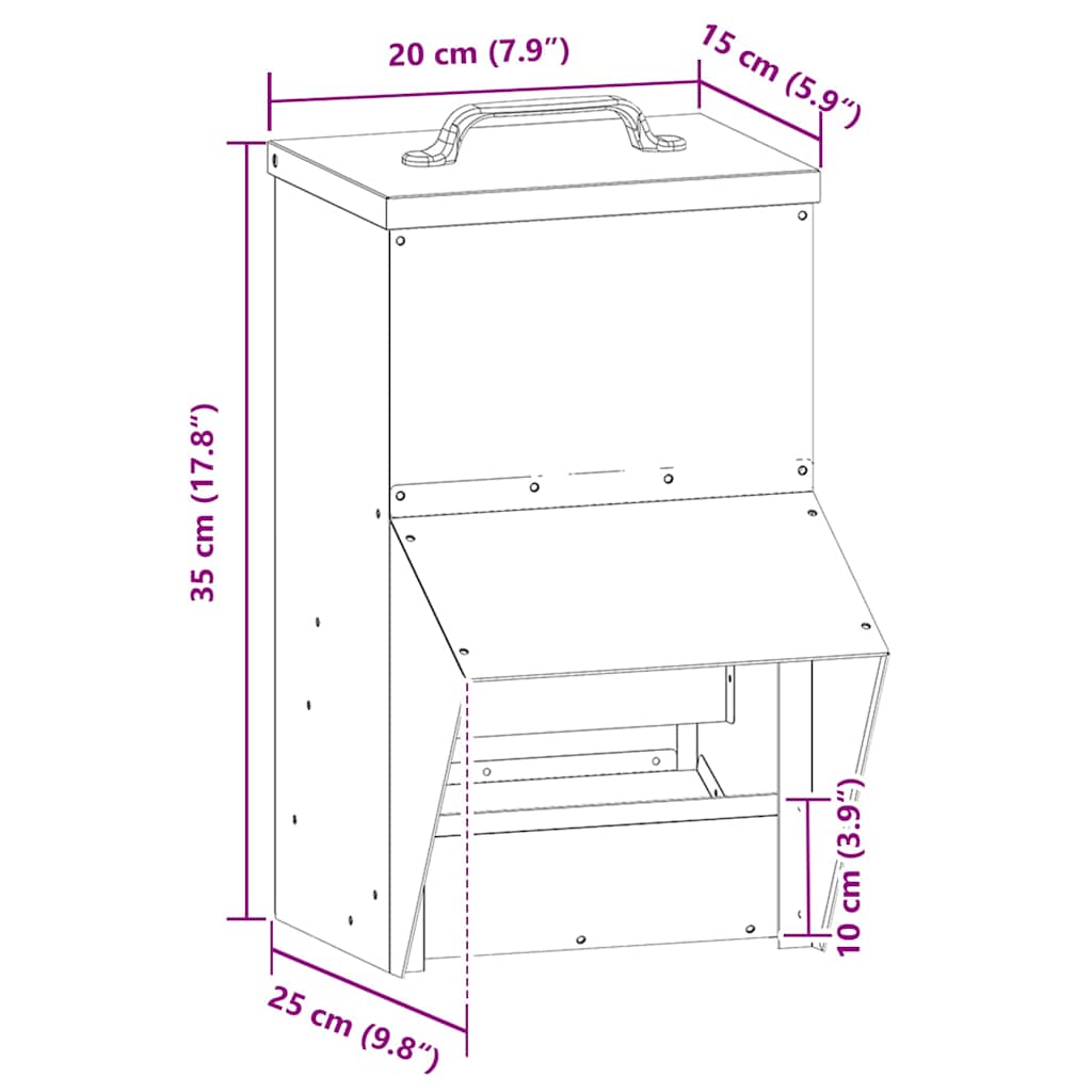 Csirke etető Olajzöld 20 x 25 x 35 cm Hidegen Hengerelt Acél