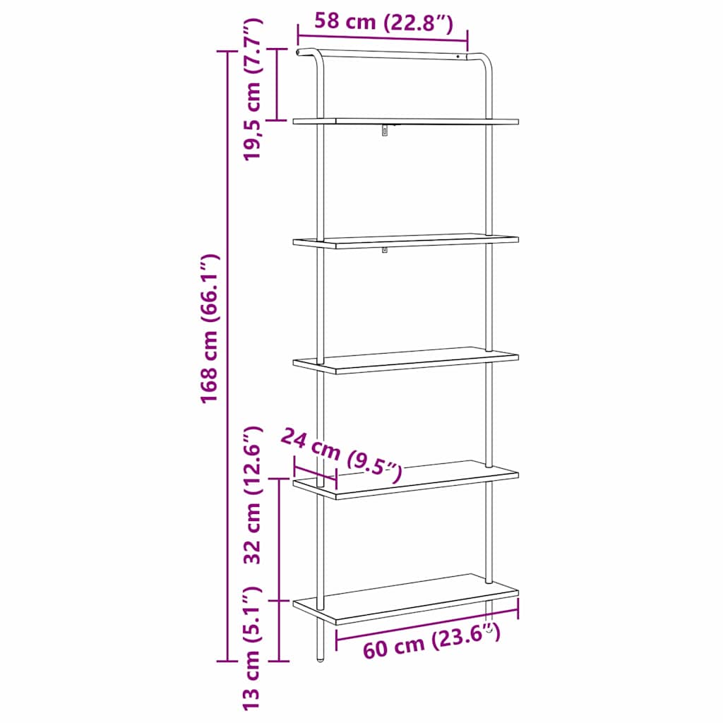 Könyvespolc Fekete tölgy 60 x 24 x 168 cm Faanyag