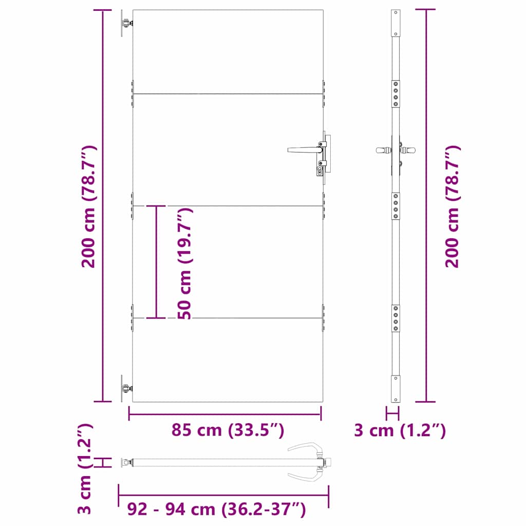 Kerti kapu zárral Fekete 85 x 200 cm Porszórt Acél