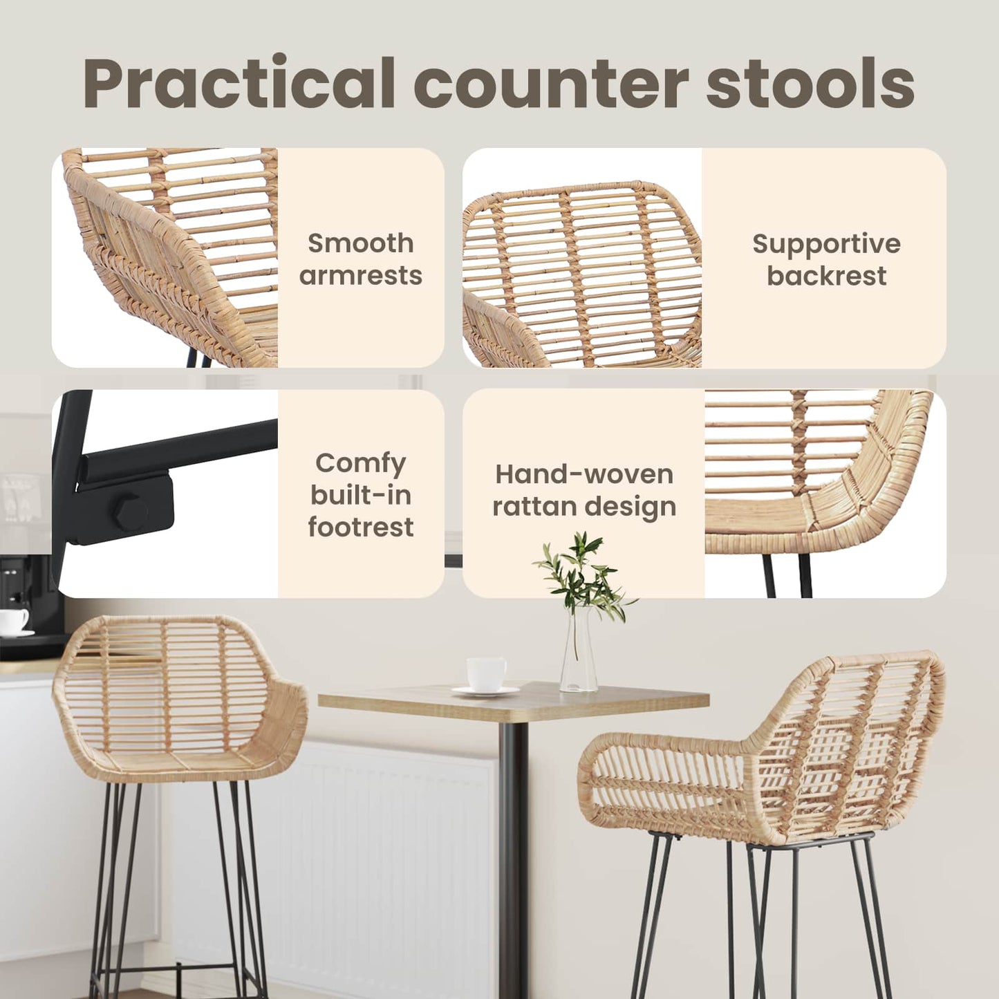 Bárszék 2 pcs 55 x 52 x 105 cm Rattan és Vas