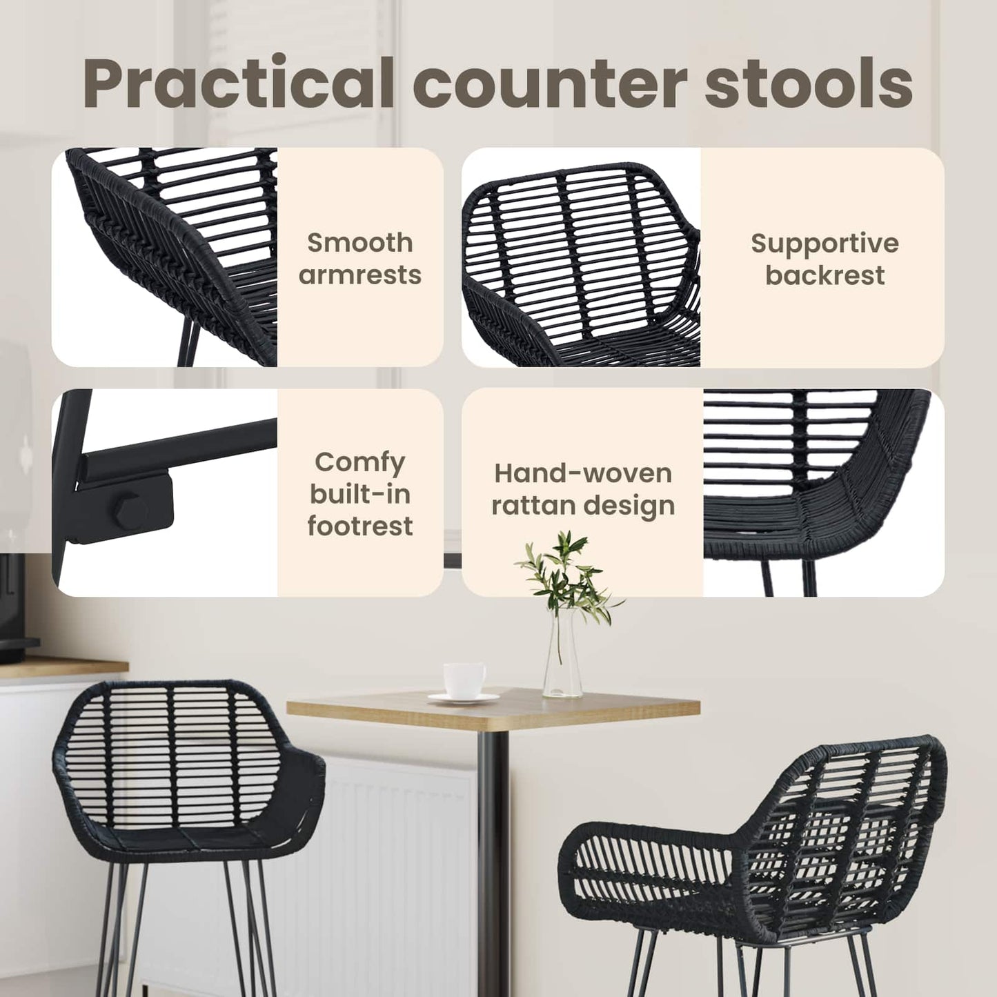 Bárszék 2 pcs 55 x 52 x 92 cm Rattan és Vas