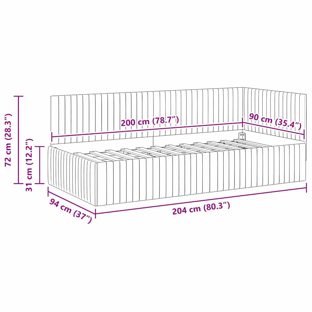 Sarokágy keret fejtámlával Krém 90 cm x 200 cm Bársony