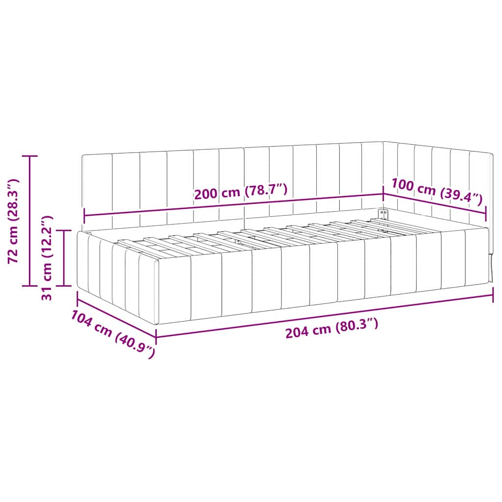 Sarokágy keret fejtámlával Türkiz 100 cm x 200 cm Bársony