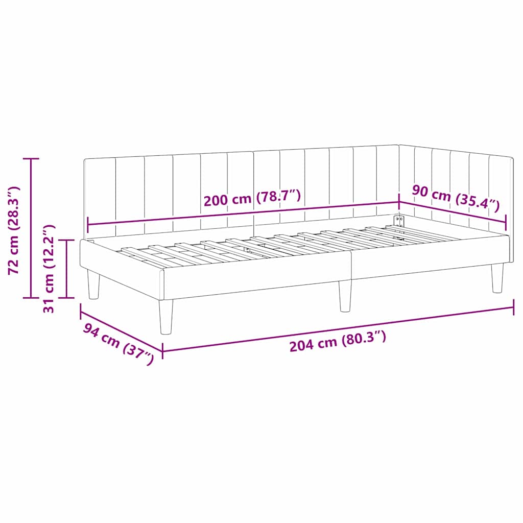 Sarokágy keret fejtámlával Krém 90 cm x 200 cm Bársony