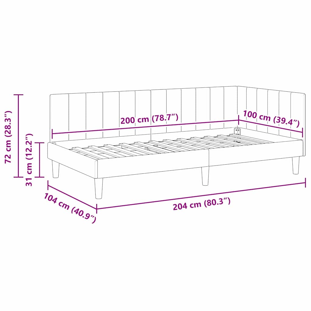 Sarokágy keret fejtámlával Sárga 100 cm x 200 cm Bársony