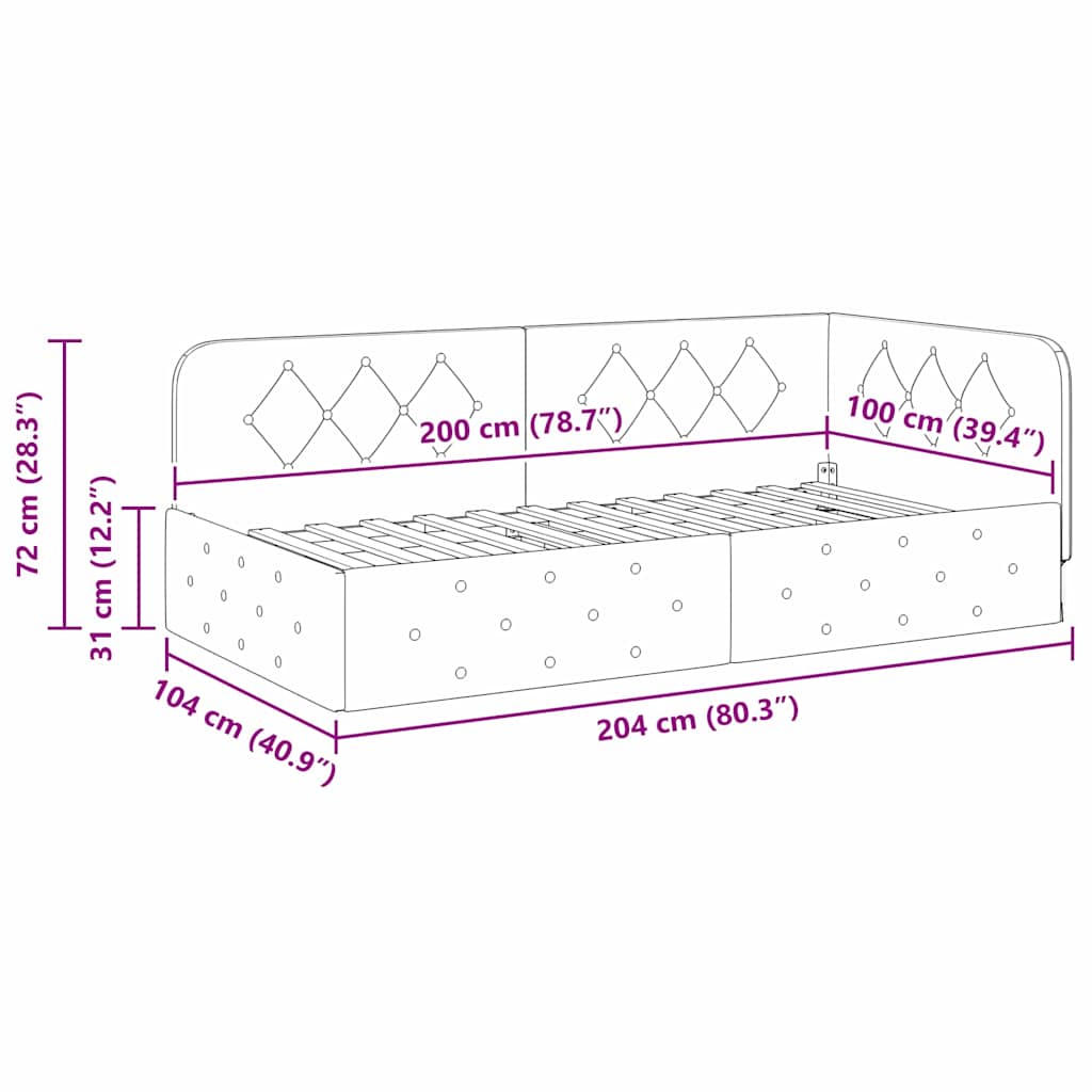 Sarokágy keret Bordó 100 x 200 cm Bársony