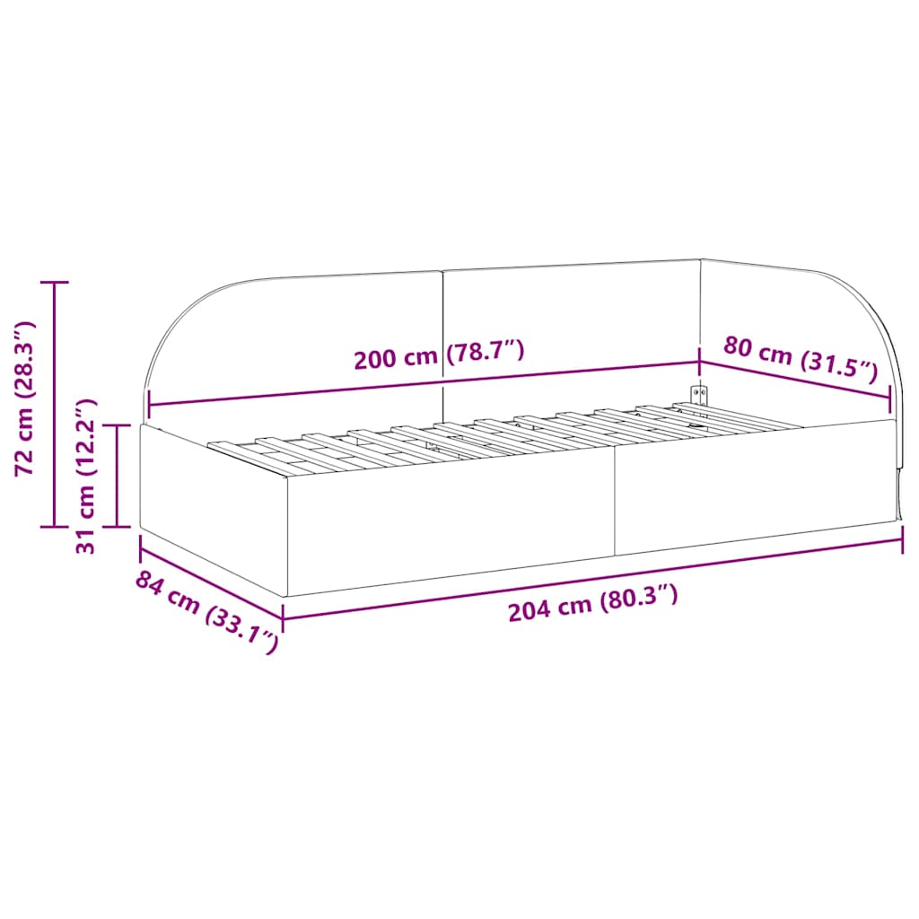 Sarokágy keret fejtámlával Világosszürke 80 cm x 200 cm Bársony