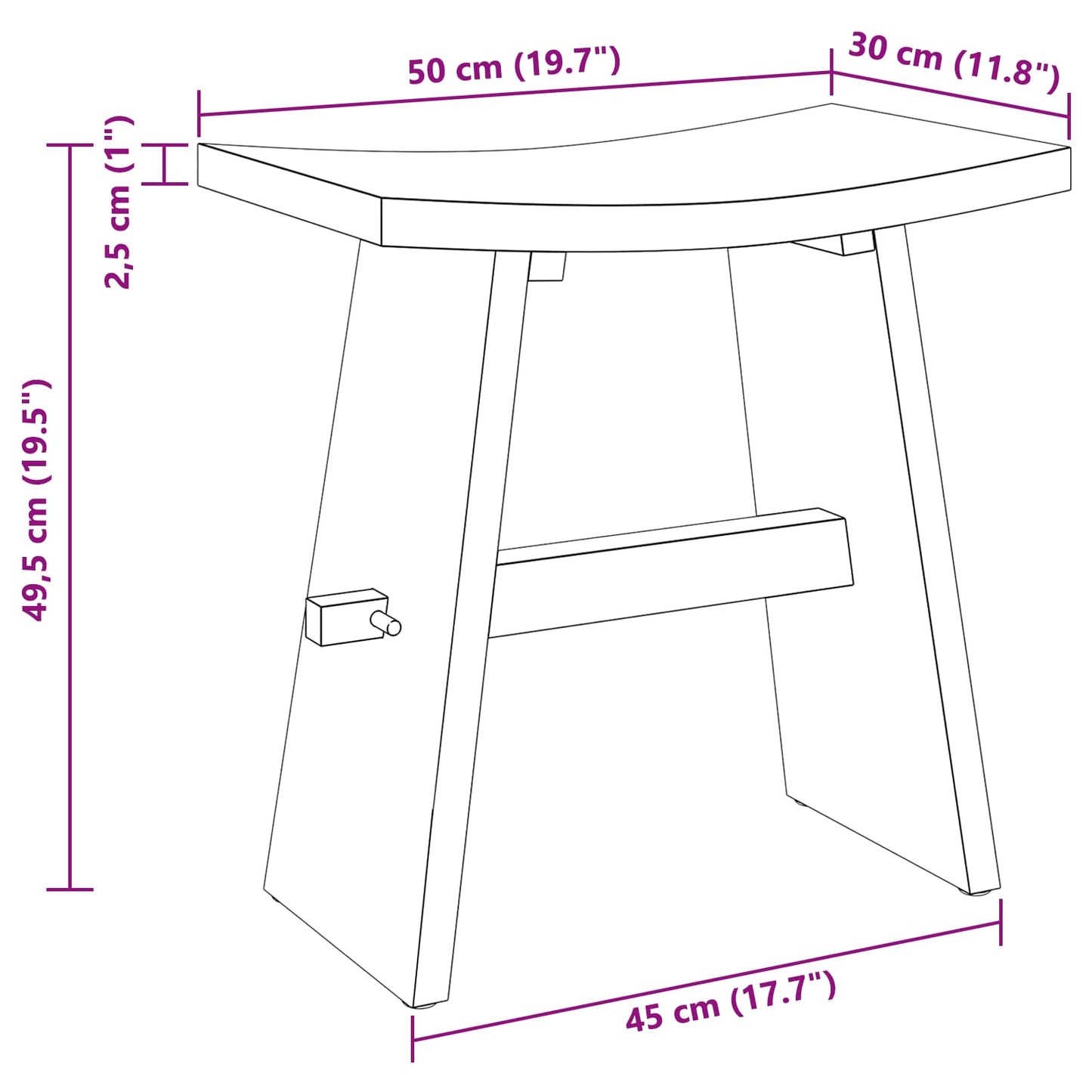 Fürdőszobai szék Barna 50 x 29,5 x 50,5 cm Tömör Teakfa