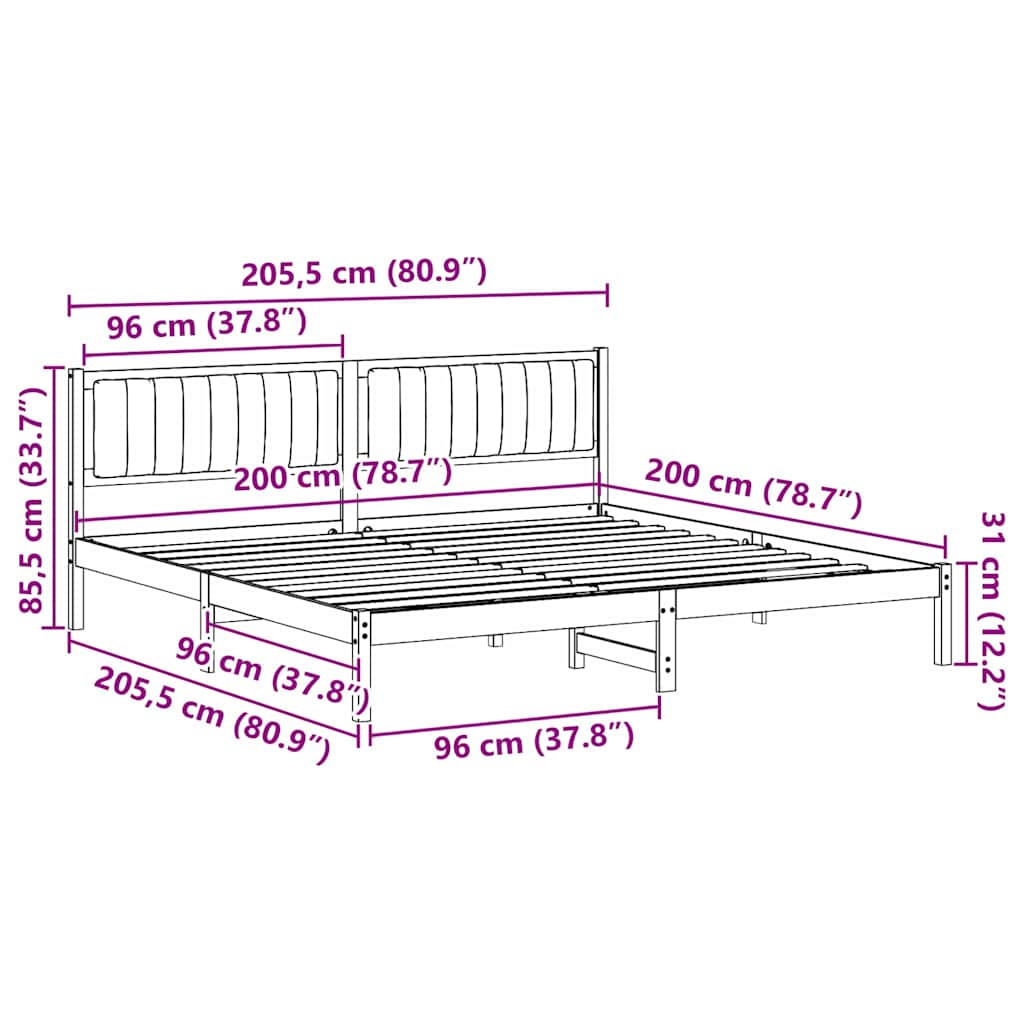 Ágykeret fejtámlával Fekete 200 x 200 cm Tömör fenyőfa