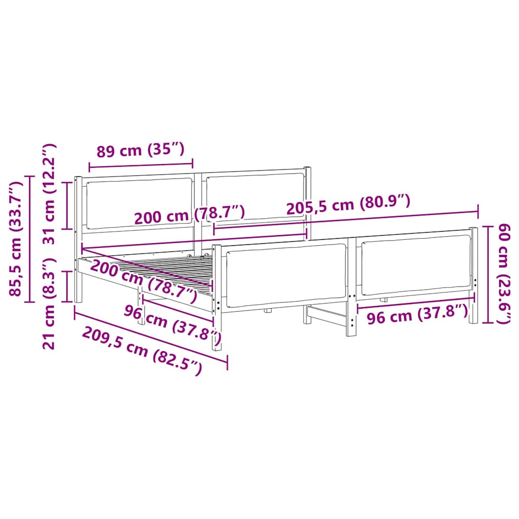 Ágykeret fejtámlával Fekete 200 x 200 cm szövet