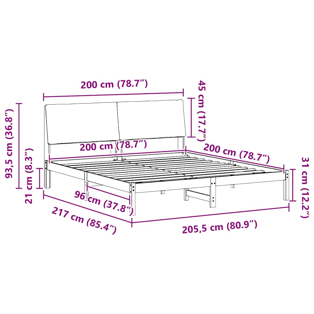 Ágykeret fejtámlával Barna és taupe 200 x 200 cm Tömör fenyőfa
