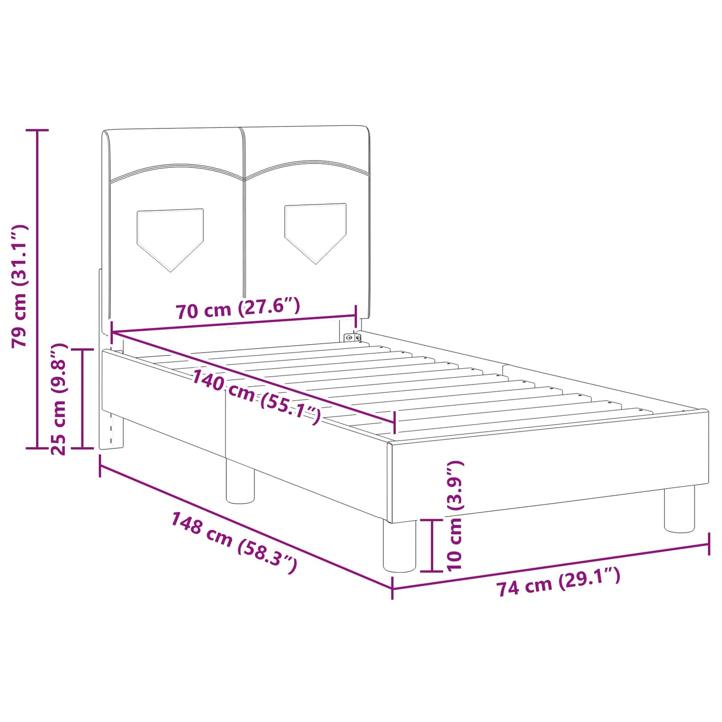 Gyerekágy keret fejtámlával Fekete 70 x 140 cm szövet