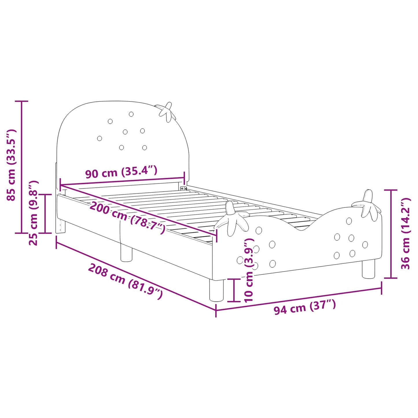 Gyerekágy kerettel fejtámlával Rózsaszín 90 x 200 cm Bársony