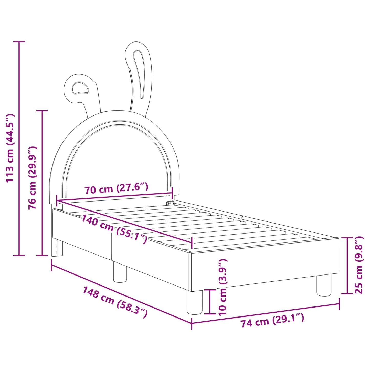 Gyerekágy keret fejtámlával Rózsaszín 70 x 140 cm PU