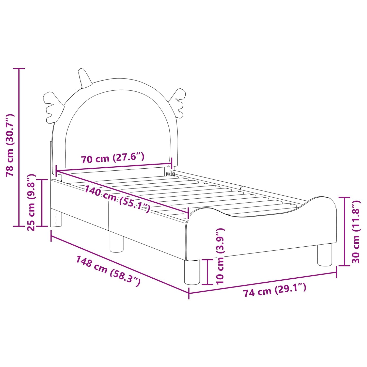 Gyerekágy keret fejtámlával Rózsaszín 70 x 140 cm PU